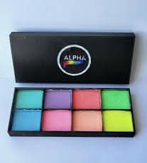pastelesfolleto Box de maquillajes: colores básicos, colores pasteles, colores neones, Halloween. Alpha Body Art